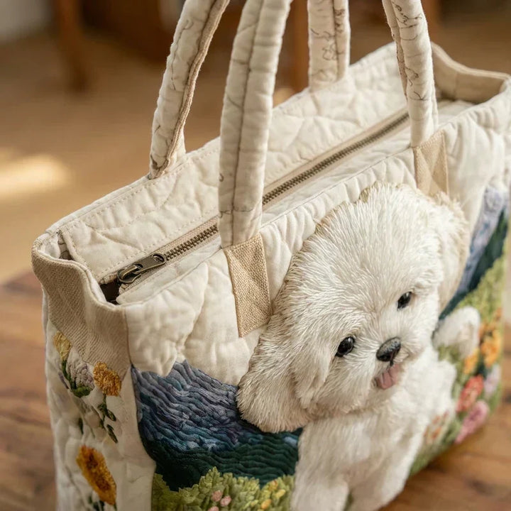 The White Dog Quilted Tote Bag