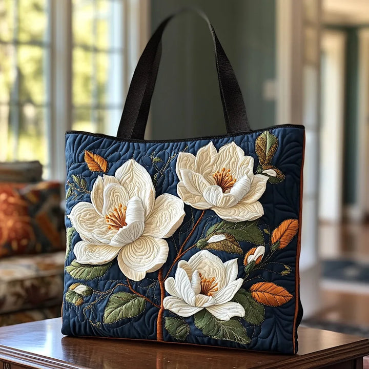 The Delicate Magnolia Quilted Tote Bag