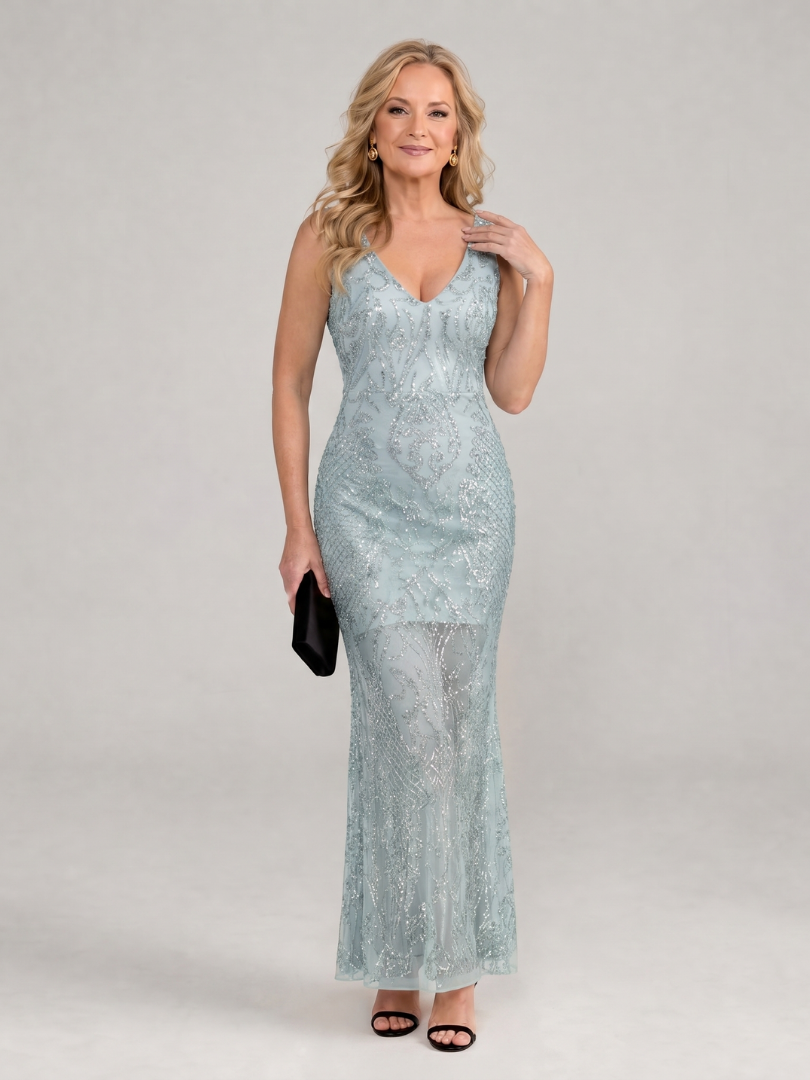 Sirea™ Sequin Sleeveless Sheer Panel Midi Dress