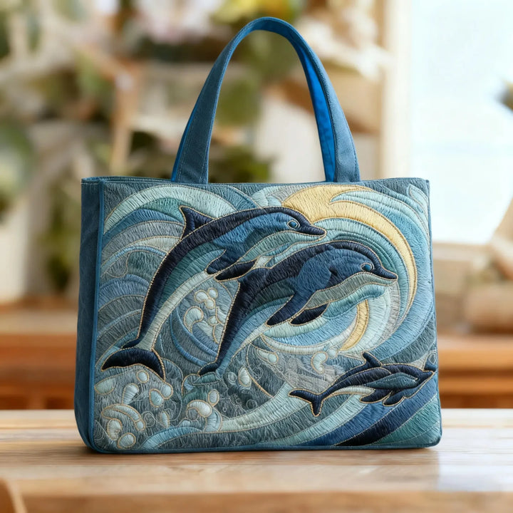 Ocean Dolphin Quilted Tote Bag