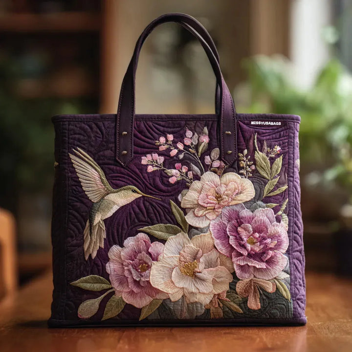 Hummingbird Haven Quilted Tote Bag