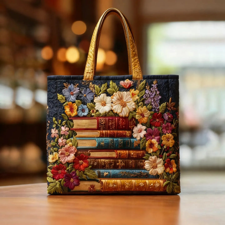 Floral Library Quilted Tote Bag