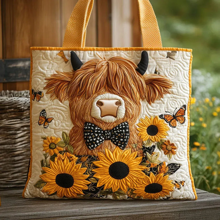 Mountain Cow Quilted Tote Bag