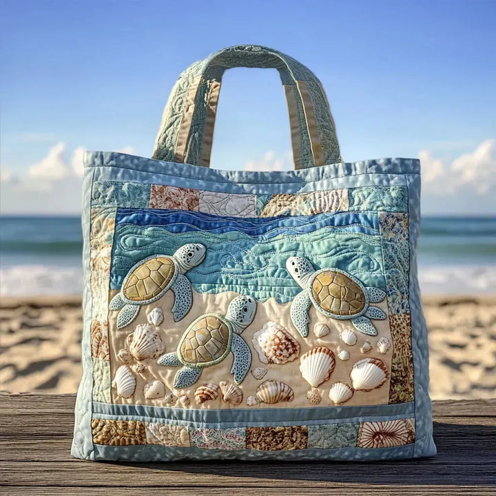 Sandy Shore Turtles Quilted Tote Bag