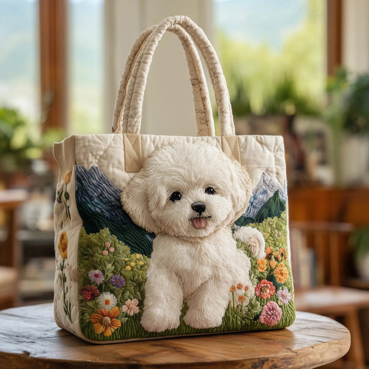 The White Dog Quilted Tote Bag