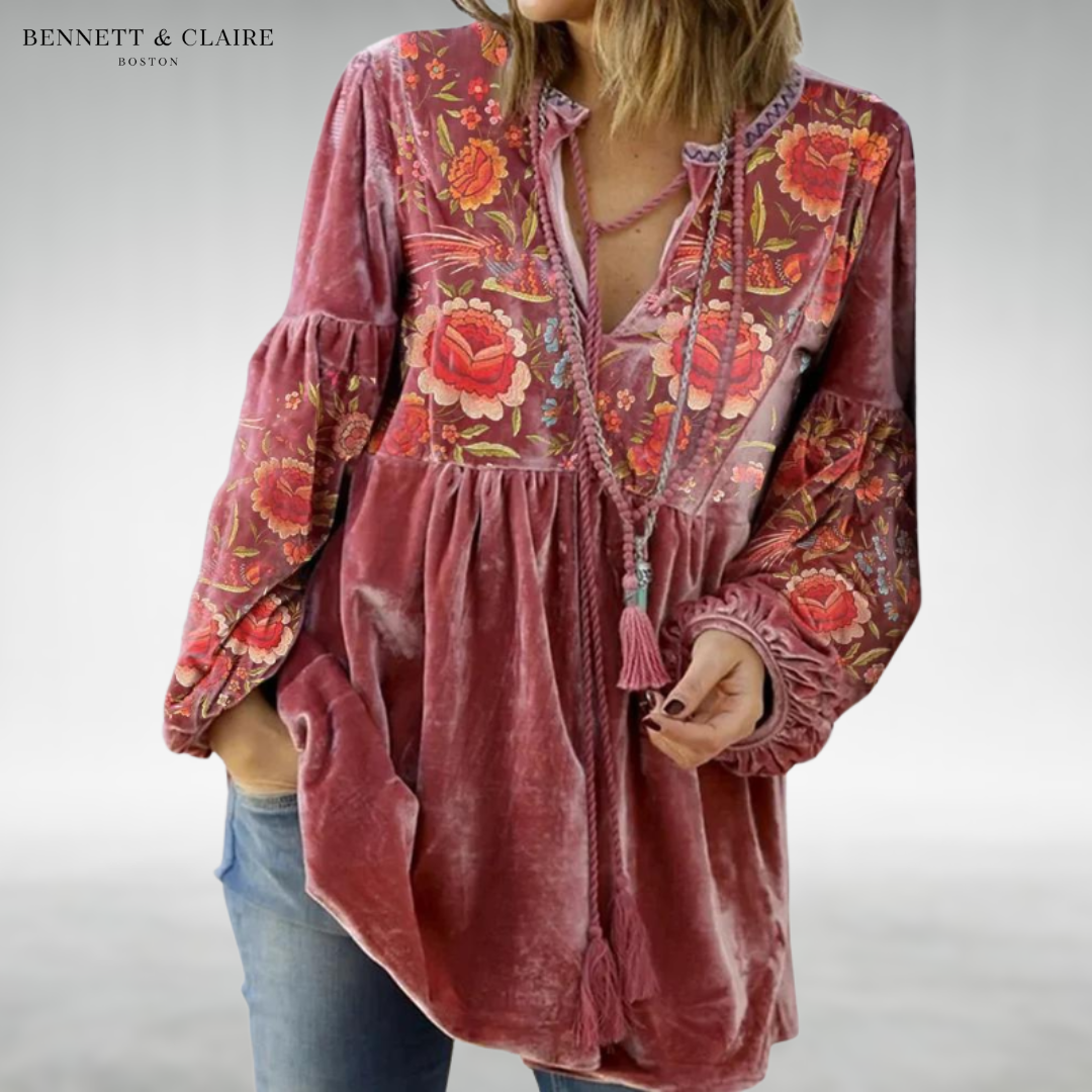 Rhonda™ Vintage Print V-Neck Sweater