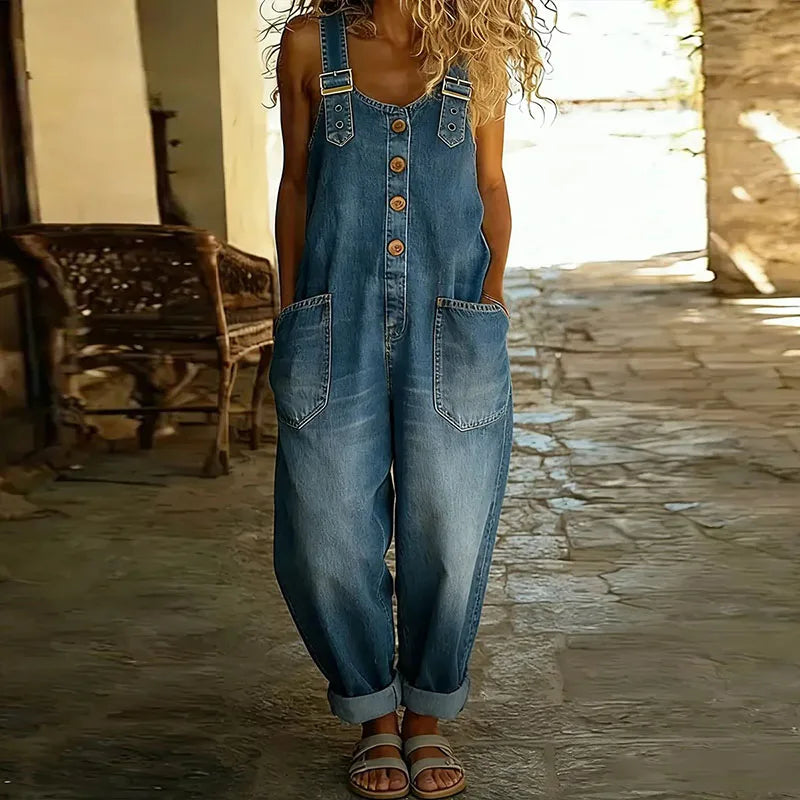 Mara | Vintage Cotton Denim-Look Overalls