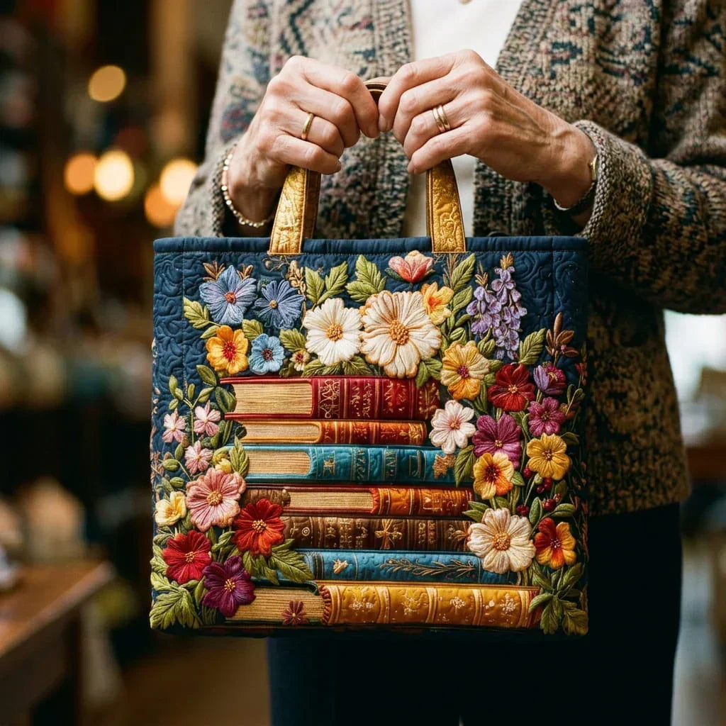 Floral Library Quilted Tote Bag