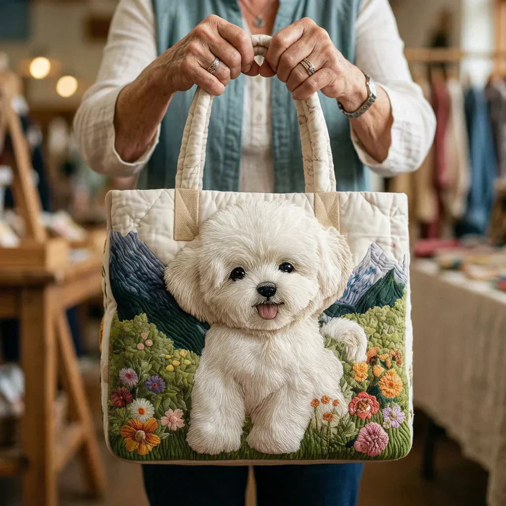 The White Dog Quilted Tote Bag