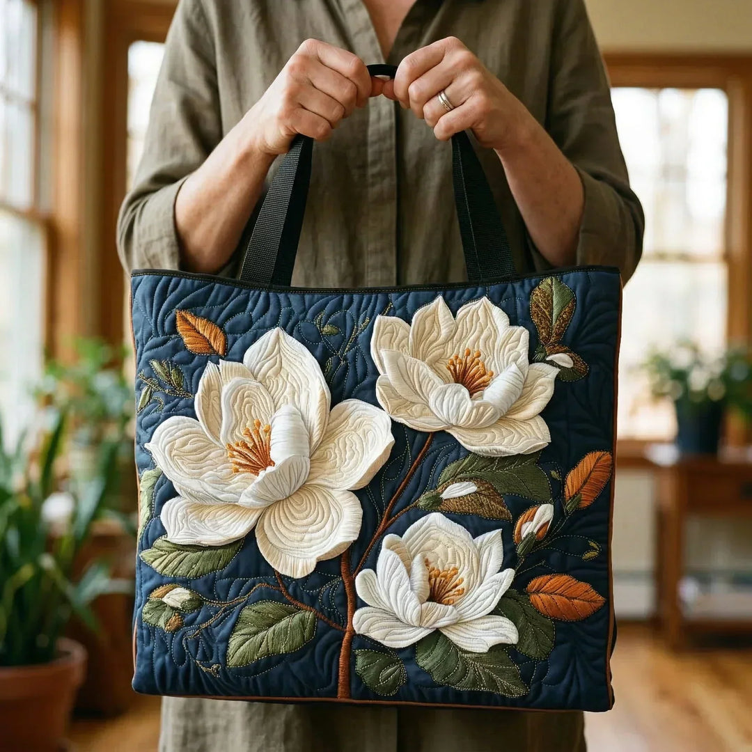 The Delicate Magnolia Quilted Tote Bag
