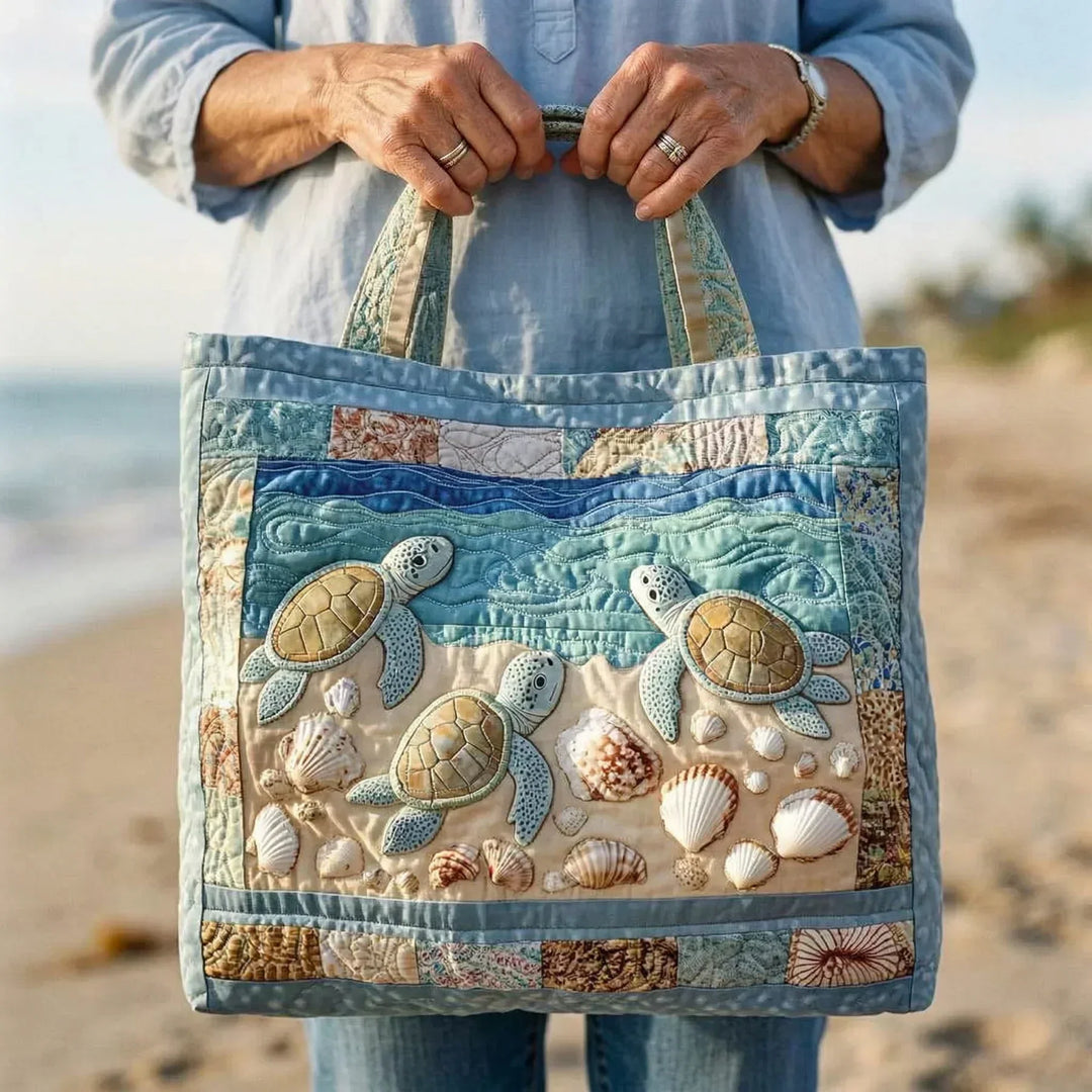 Sandy Shore Turtles Quilted Tote Bag