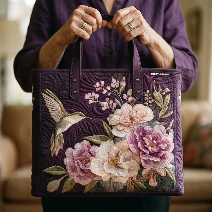 Hummingbird Haven Quilted Tote Bag