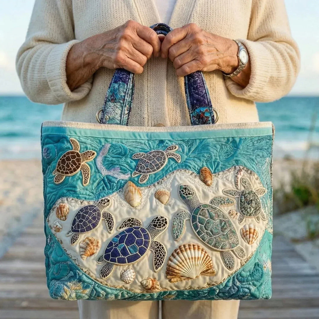 The Turtle's Embrace Quilted Tote Bag