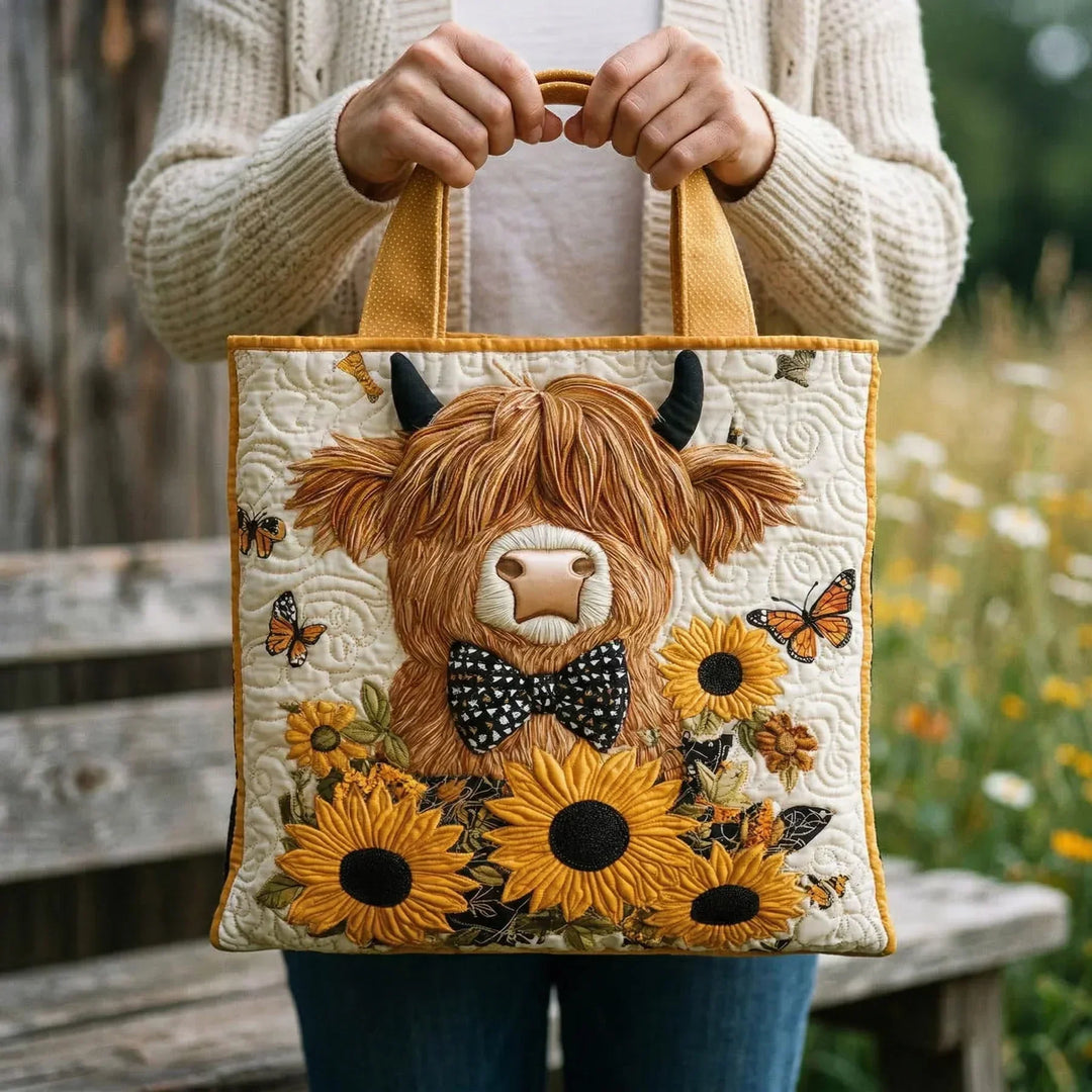Mountain Cow Quilted Tote Bag