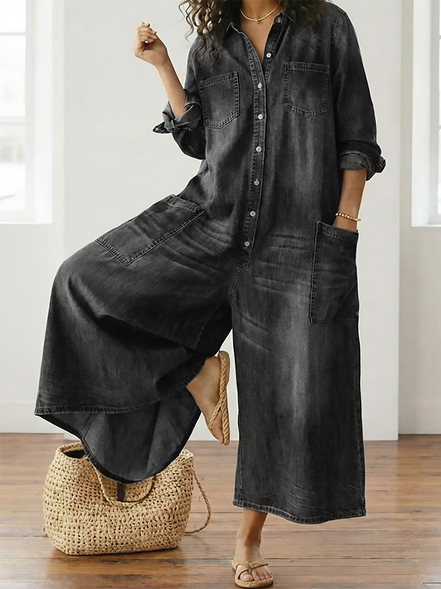 Sandy | Vintage Soft Cotton Denim Jumpsuit