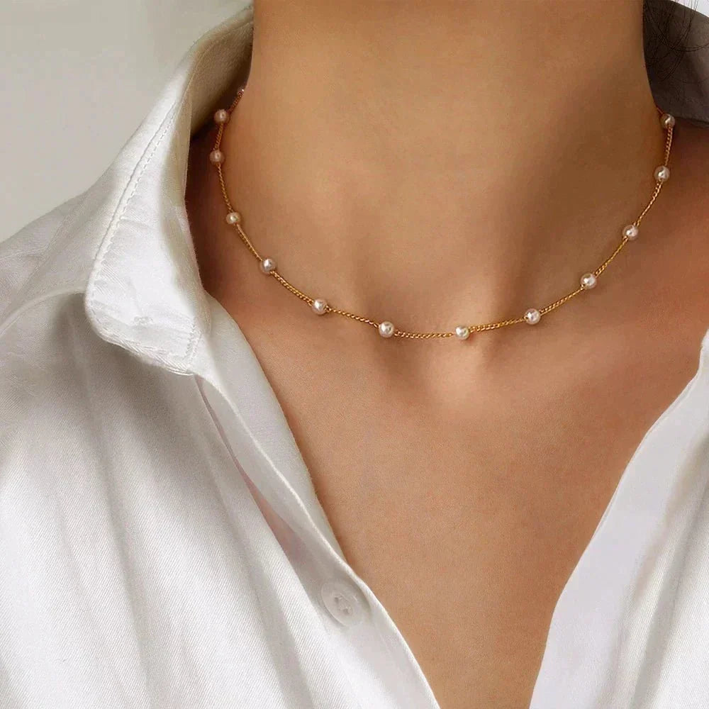 Lustra | Gold-colored artificial-Pearl Necklace